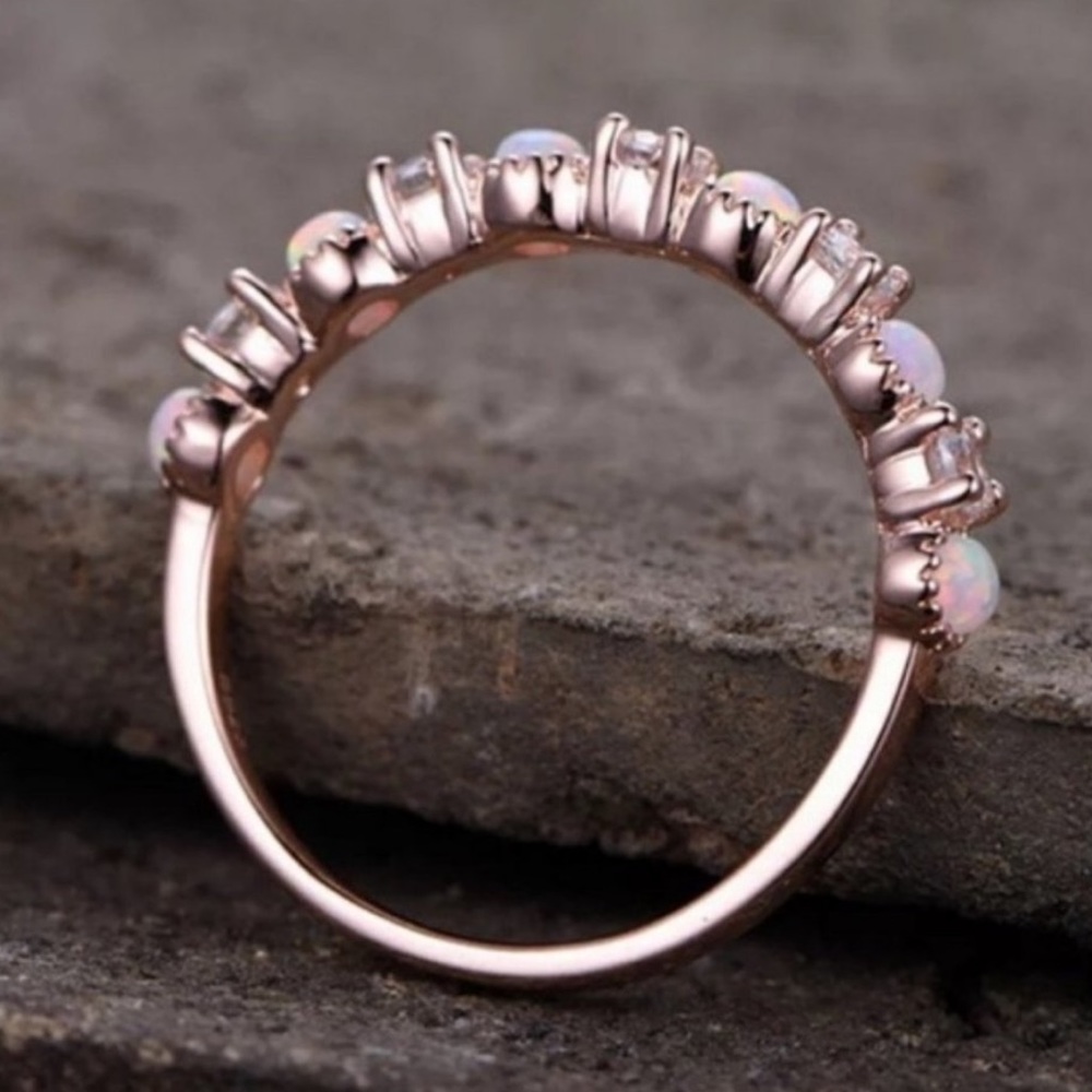 💍18K ROSE GOLD DIAMOND OPAL HALF ETERNITY RING💍 - Picture 4 of 5